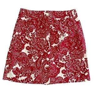 Talbots Skirt Red White Abstract Floral Cotton Spandex Stretch Size 6